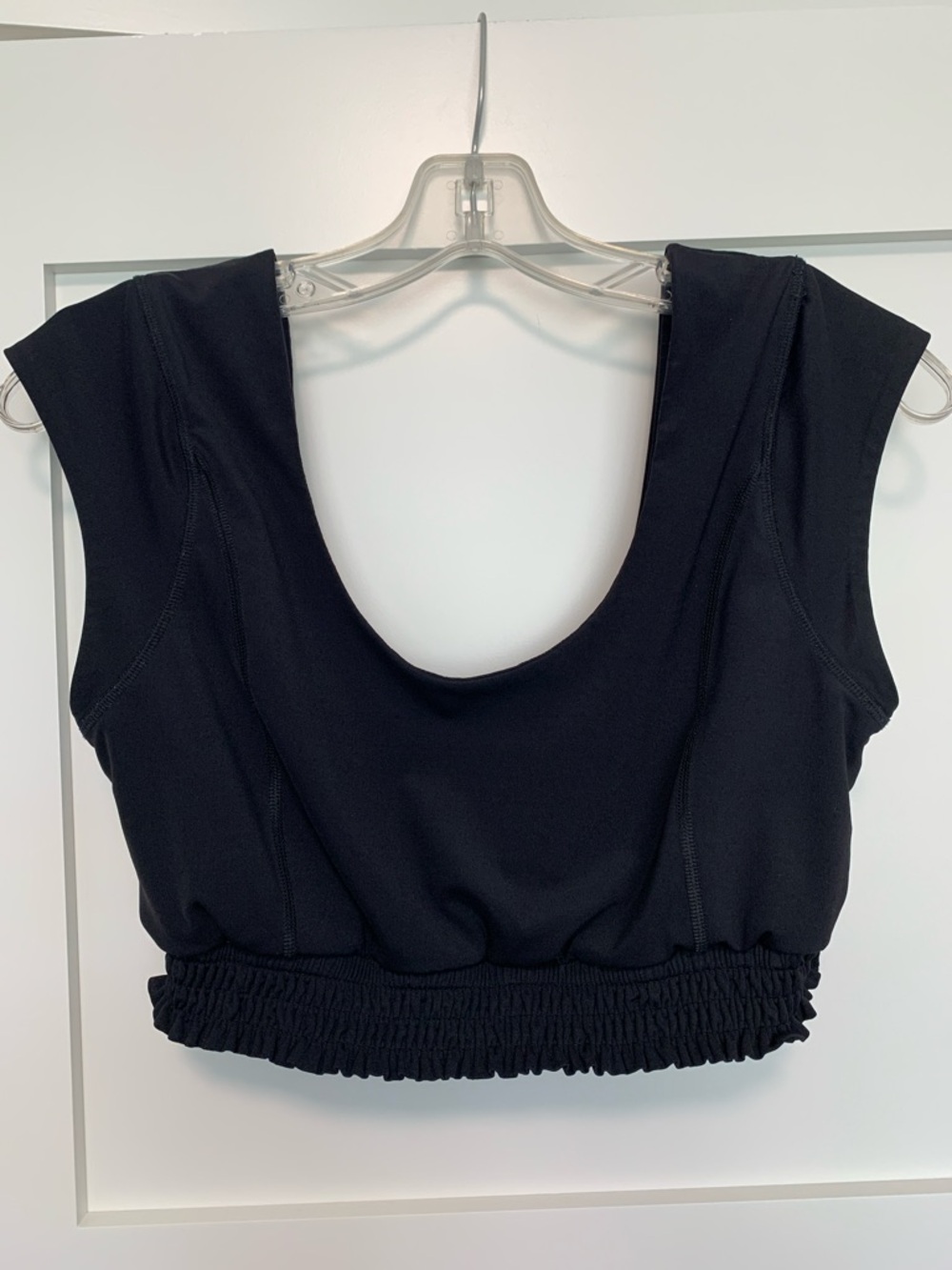 FP Movement by Free People Black Scoop-Back Cropped Tank Ruffled Bottom